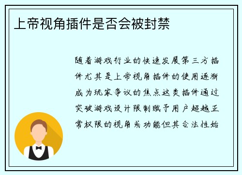 上帝视角插件是否会被封禁